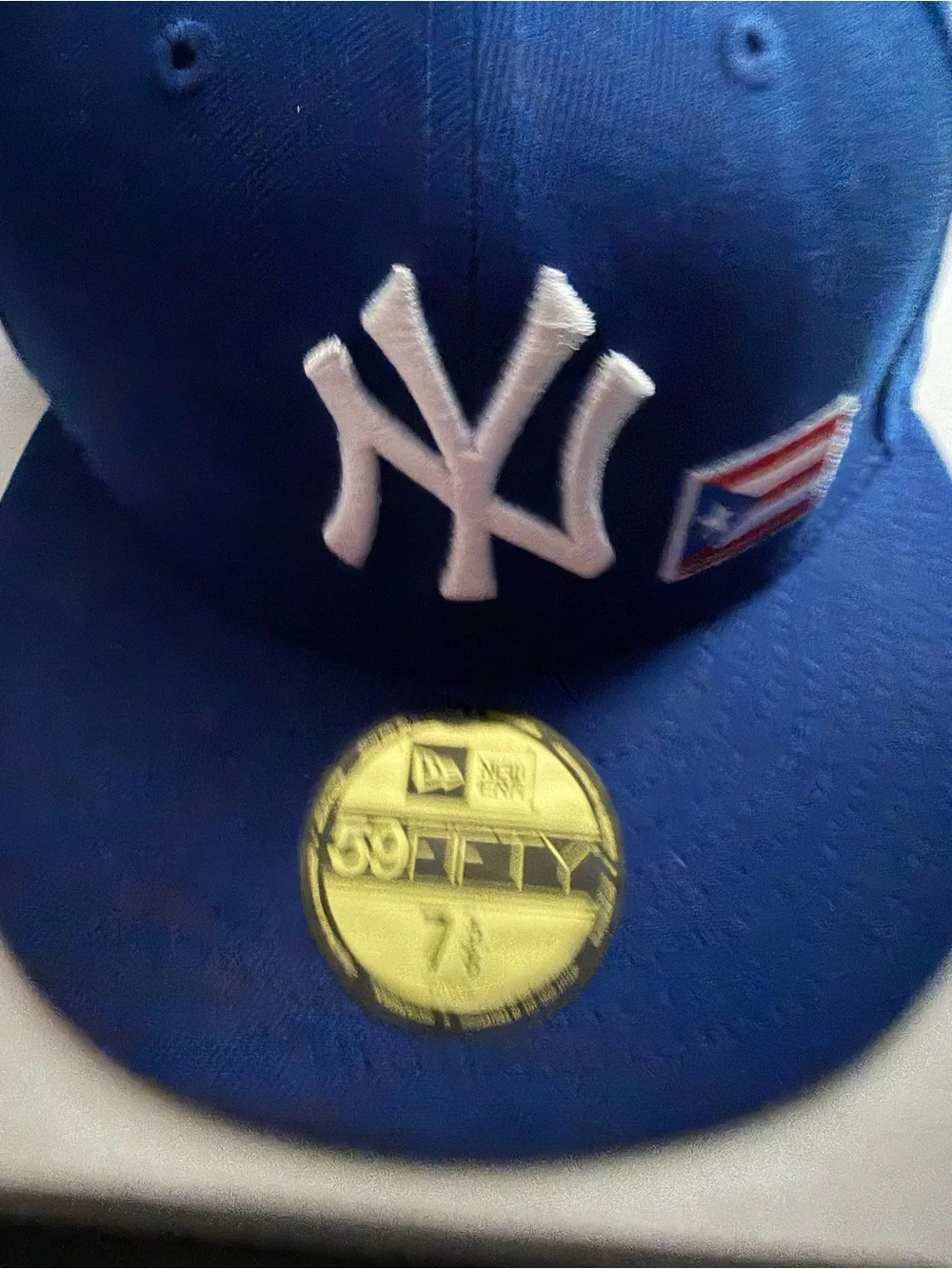 New Era Gray and Blue 59FIFTY Fitted Cap with Baseball Sticker size 7 5/8